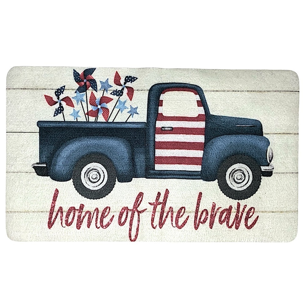 Patriotic Rug Accent Mat Americana Retro Nostalgic Vintage Truck US Flag 17 x 28